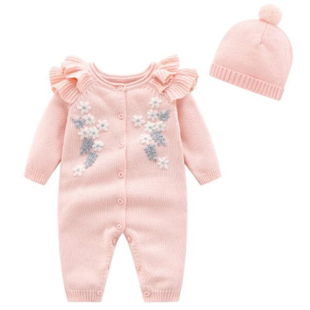 Knitted Romper with Hat - 2 Colors